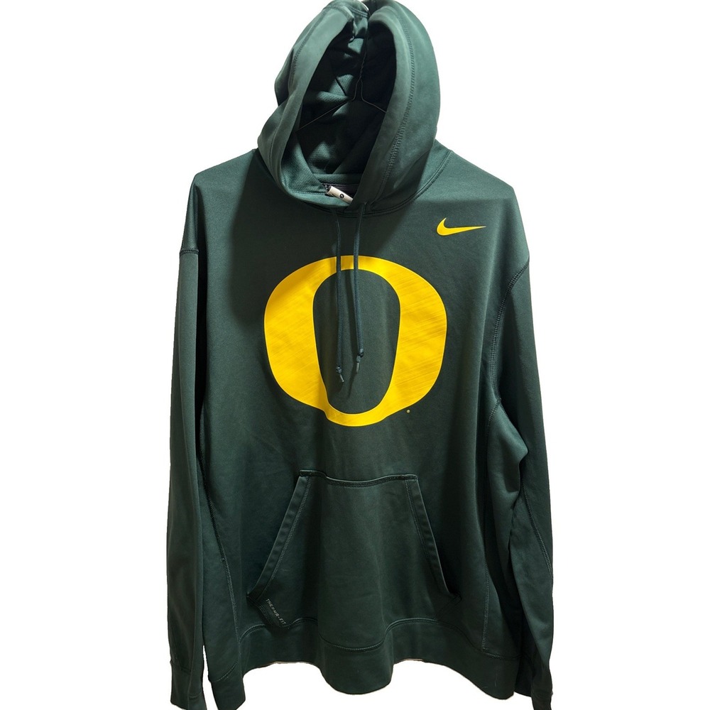 Nike Oregon Ducks Therma-FIT Hoodie Mens XL Green Yellow Pullover Center Swoosh